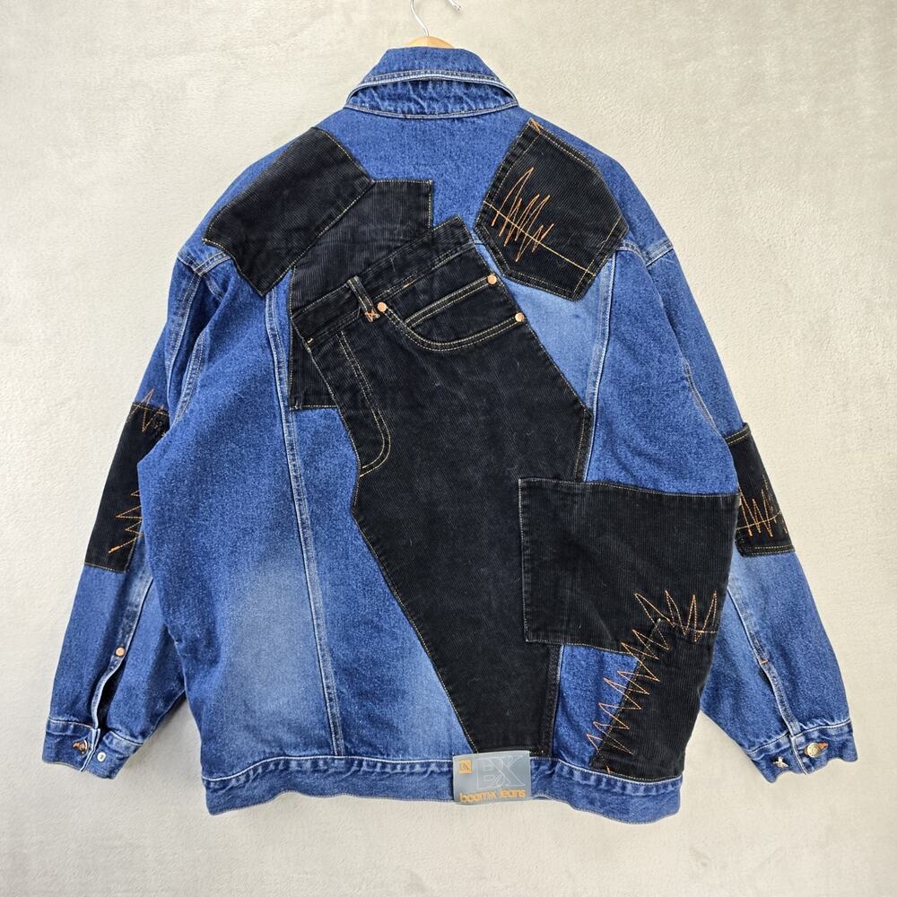 VTG Boom X Jean Jacket Mens XL Blue Denim Corduroy Patchwork Trucker Y2K FLAWS - Picture 11 of 15